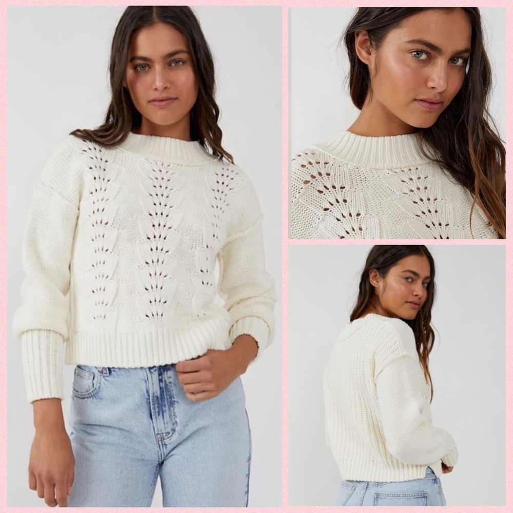 🍒NWT Free People Bell Song Pullover in Bones White. Size: Medium